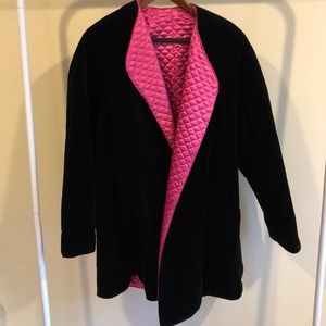 Vintage Black Velvet and Pink Quilted Cape Coat